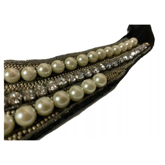 Stella & Dot Natasha Glass Beaded Faux Pearl Bib Necklace Black - Picture 9 of 11